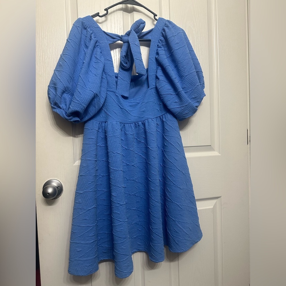 NWOT Free‎ People Violet Puff Sleeve Mini Dress Sky Blue Small - Picture 5 of 8